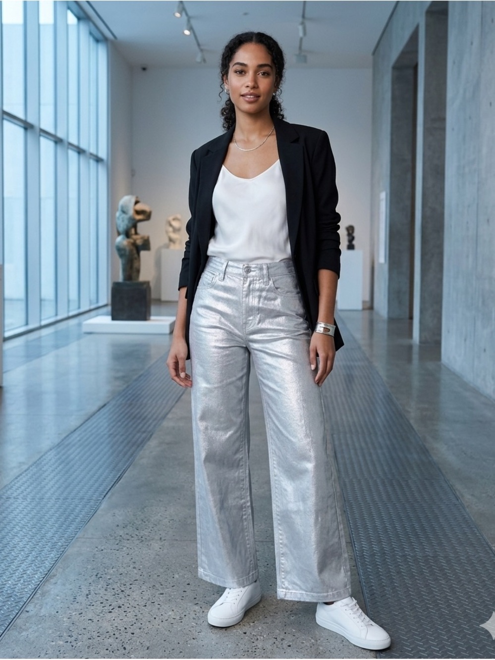GAP Silver Metallic High Rise Wide-Leg Pants - Women